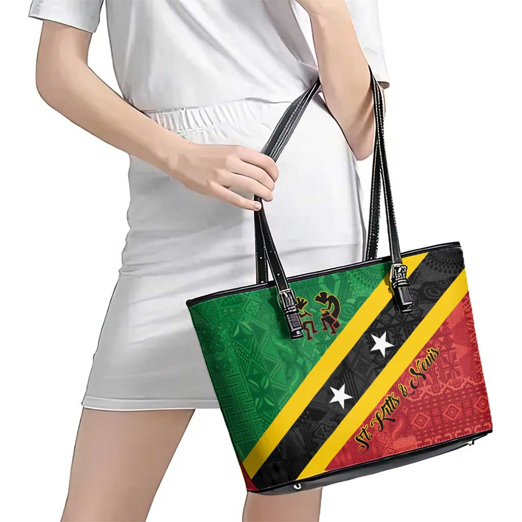 Saint Kitts and Nevis Culturama Leather Tote Bag African Pattern - Wonder Print Shop