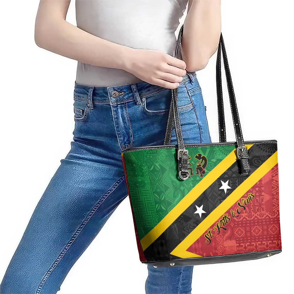 Saint Kitts and Nevis Culturama Leather Tote Bag African Pattern - Wonder Print Shop
