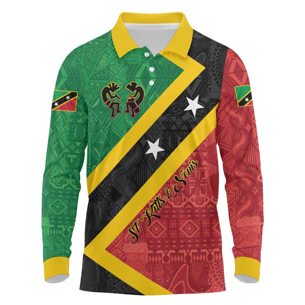Personalized Saint Kitts and Nevis Culturama Long Sleeve Polo Shirt African Pattern - Wonder Print Shop