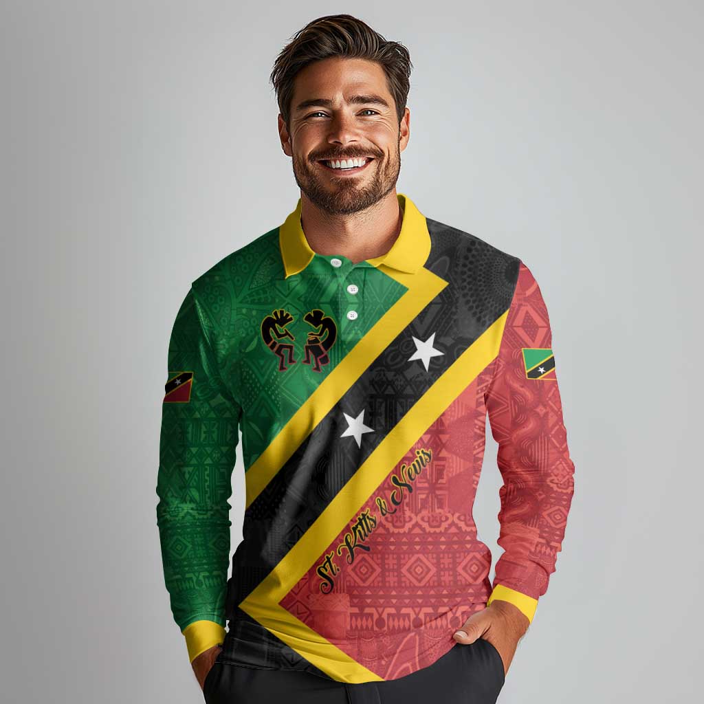 Personalized Saint Kitts and Nevis Culturama Long Sleeve Polo Shirt African Pattern - Wonder Print Shop