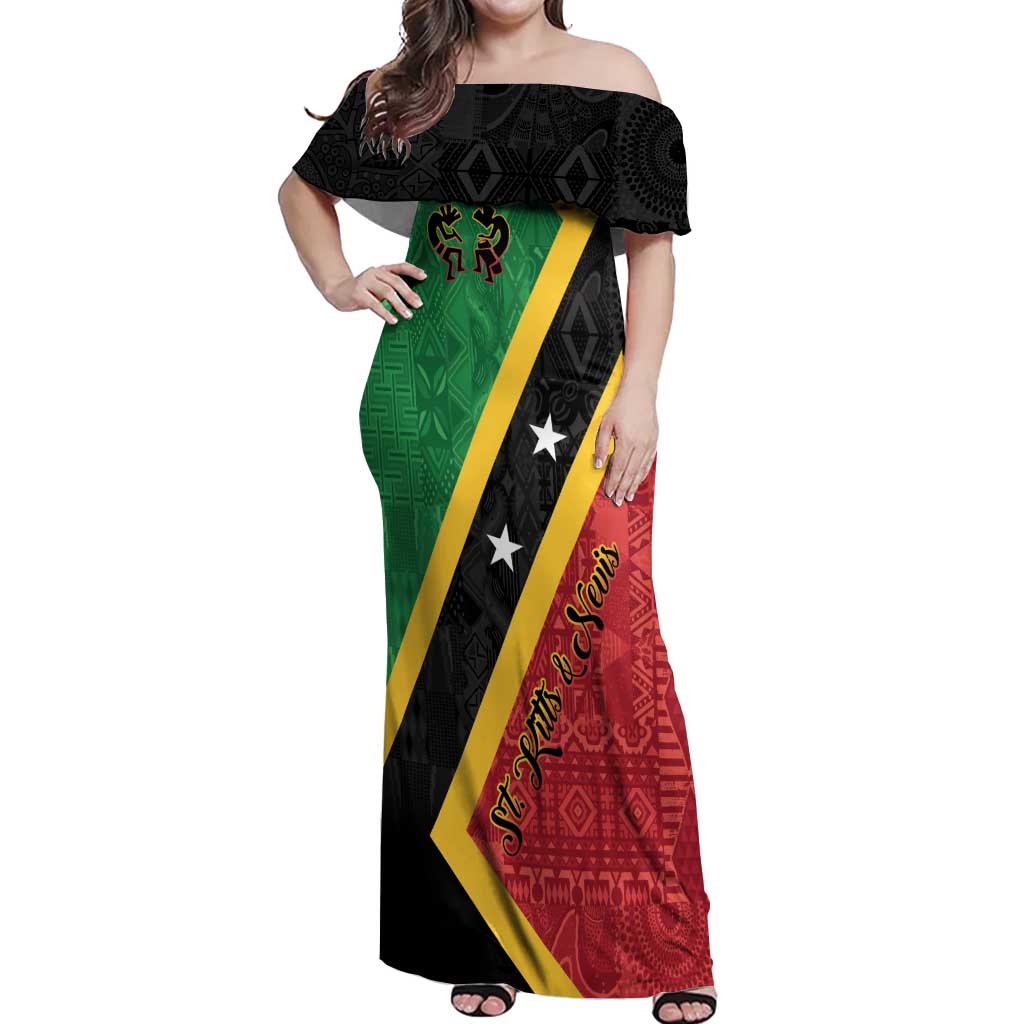 Personalized Saint Kitts and Nevis Culturama Off Shoulder Maxi Dress African Pattern - Wonder Print Shop