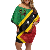 Personalized Saint Kitts and Nevis Culturama Off Shoulder Short Dress African Pattern - Wonder Print Shop
