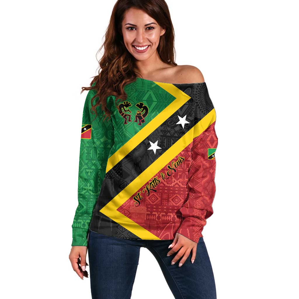 Personalized Saint Kitts and Nevis Culturama Off Shoulder Sweater African Pattern - Wonder Print Shop