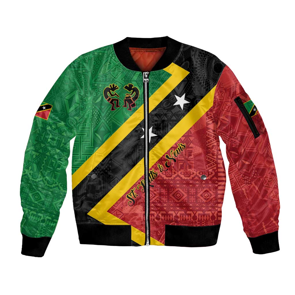 Personalized Saint Kitts and Nevis Culturama Sleeve Zip Bomber Jacket African Pattern - Wonder Print Shop