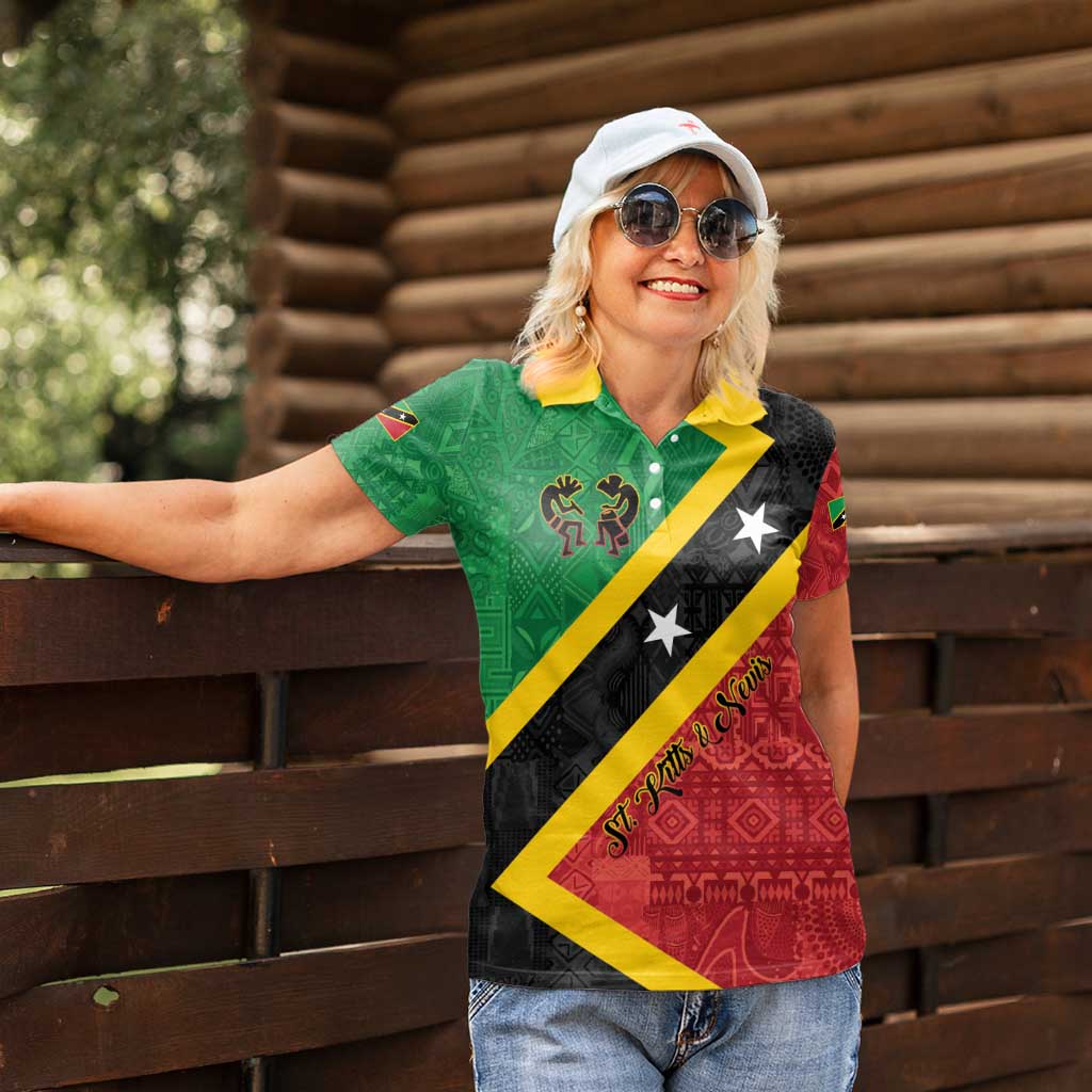 Personalized Saint Kitts and Nevis Culturama Women Polo Shirt African Pattern - Wonder Print Shop