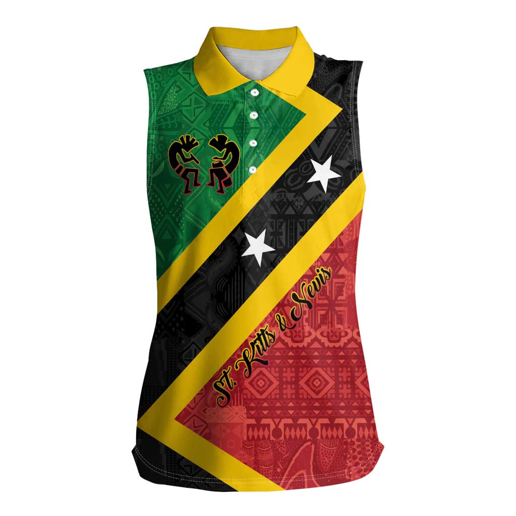 Personalized Saint Kitts and Nevis Culturama Women Sleeveless Polo Shirt African Pattern - Wonder Print Shop