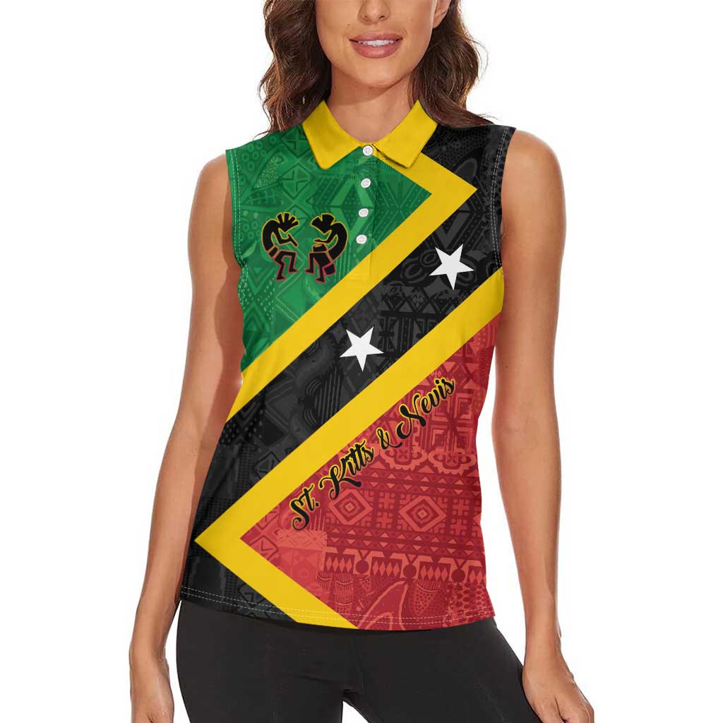 Personalized Saint Kitts and Nevis Culturama Women Sleeveless Polo Shirt African Pattern - Wonder Print Shop