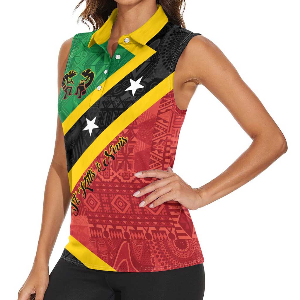 Personalized Saint Kitts and Nevis Culturama Women Sleeveless Polo Shirt African Pattern - Wonder Print Shop