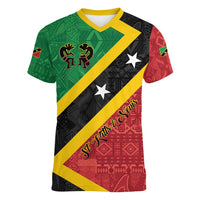 Personalized Saint Kitts and Nevis Culturama Women V-Neck T-Shirt African Pattern - Wonder Print Shop