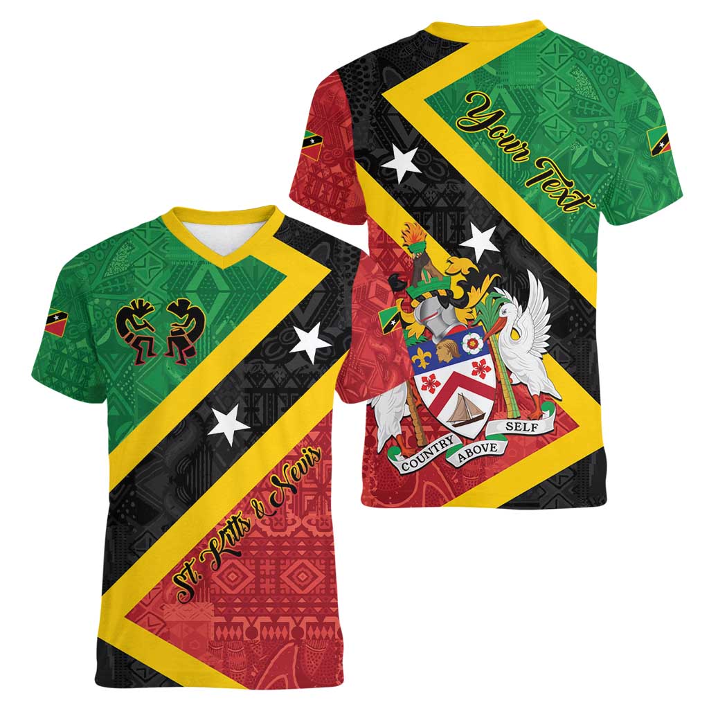 Personalized Saint Kitts and Nevis Culturama Women V-Neck T-Shirt African Pattern - Wonder Print Shop
