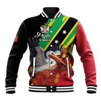 Personalized Saint Kitts and Nevis Pelican Baseball Jacket Royal Poinciana Flowers - Wonder Print Shop