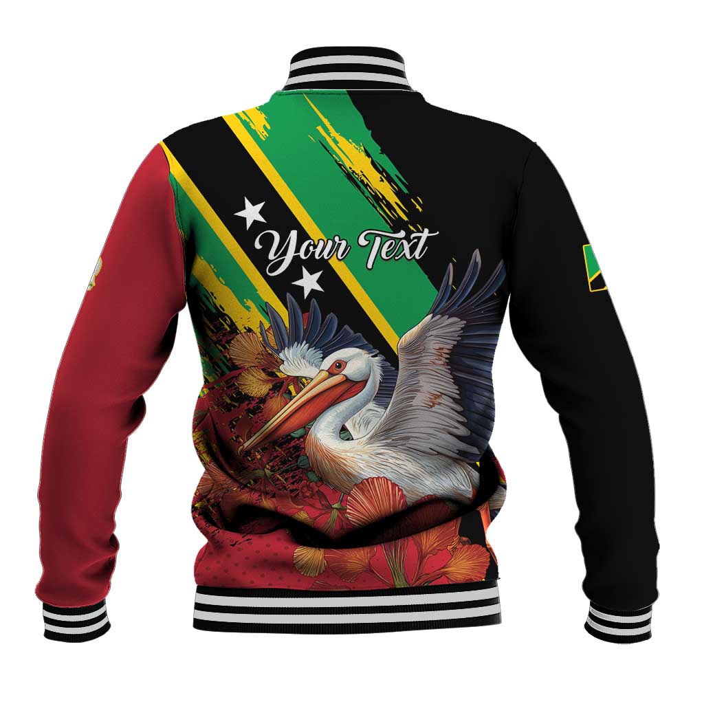 Personalized Saint Kitts and Nevis Pelican Baseball Jacket Royal Poinciana Flowers - Wonder Print Shop