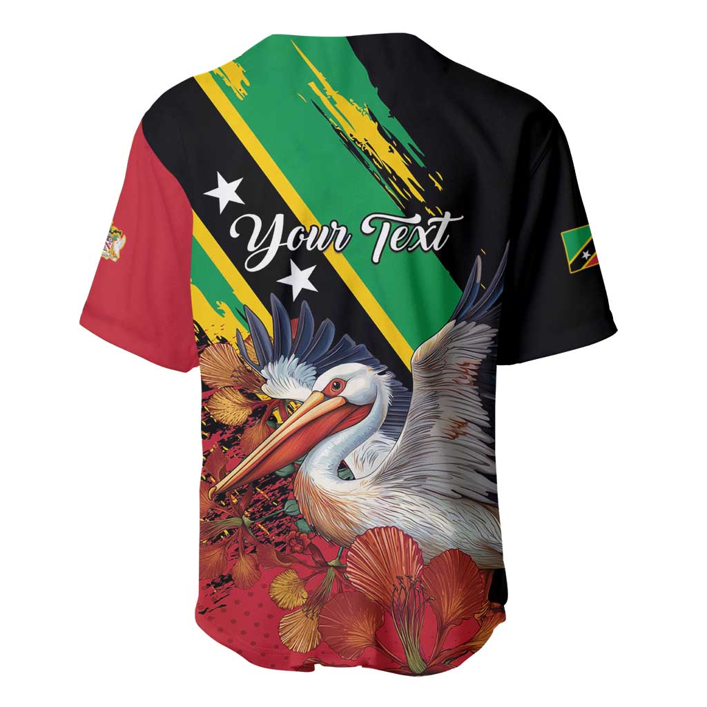Personalized Saint Kitts and Nevis Pelican Baseball Jersey Royal Poinciana Flowers - Wonder Print Shop