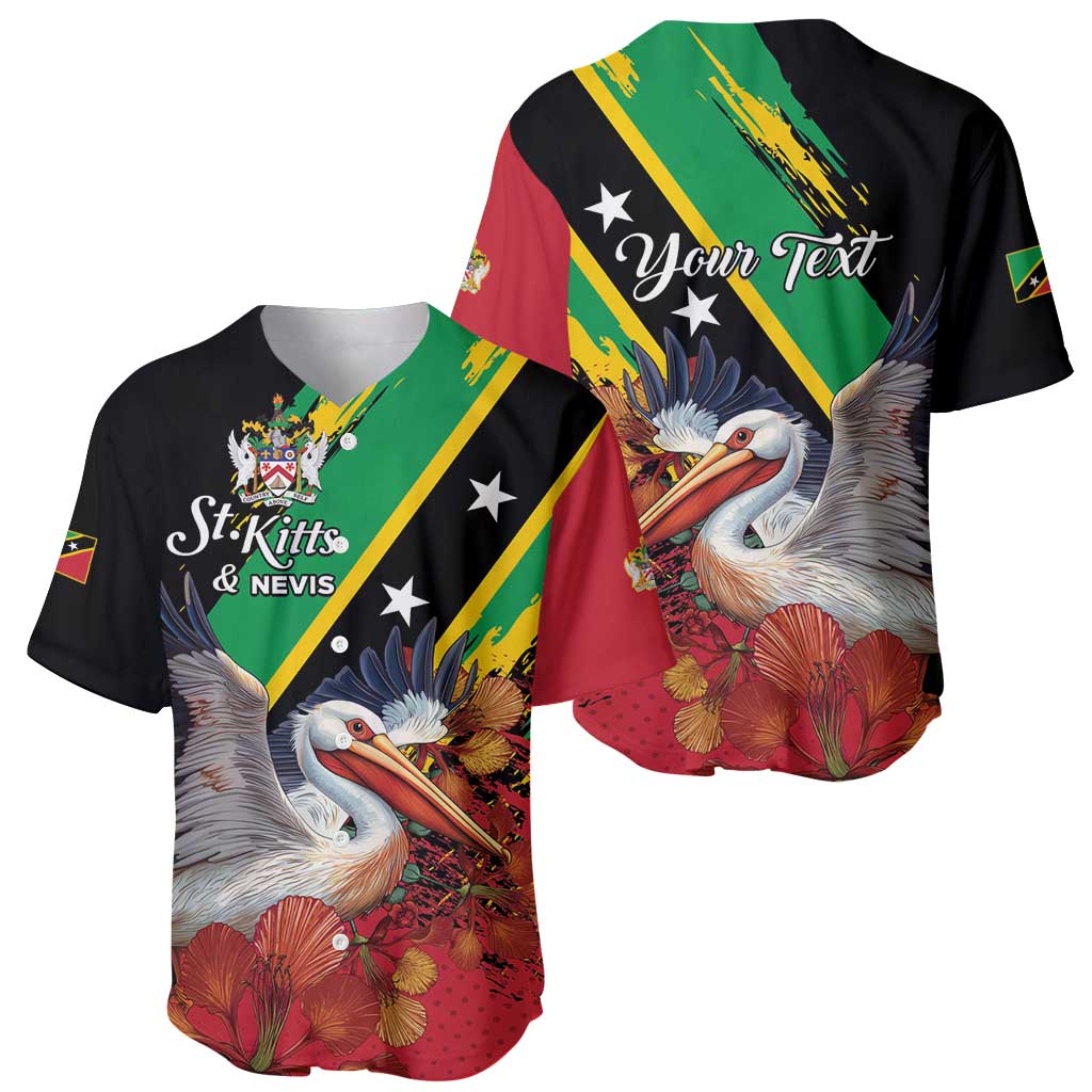 Personalized Saint Kitts and Nevis Pelican Baseball Jersey Royal Poinciana Flowers - Wonder Print Shop