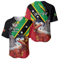 Personalized Saint Kitts and Nevis Pelican Baseball Jersey Royal Poinciana Flowers - Wonder Print Shop