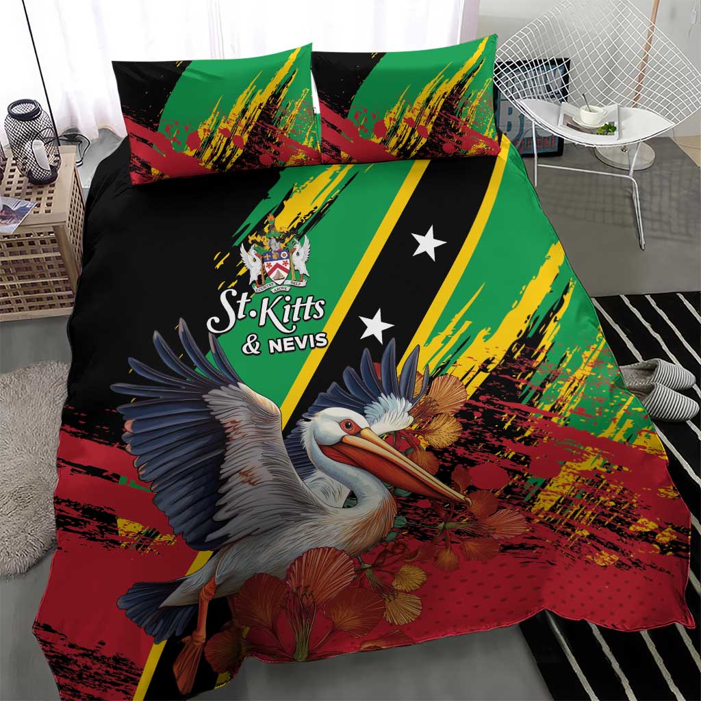Saint Kitts and Nevis Pelican Bedding Set Royal Poinciana Flowers - Wonder Print Shop