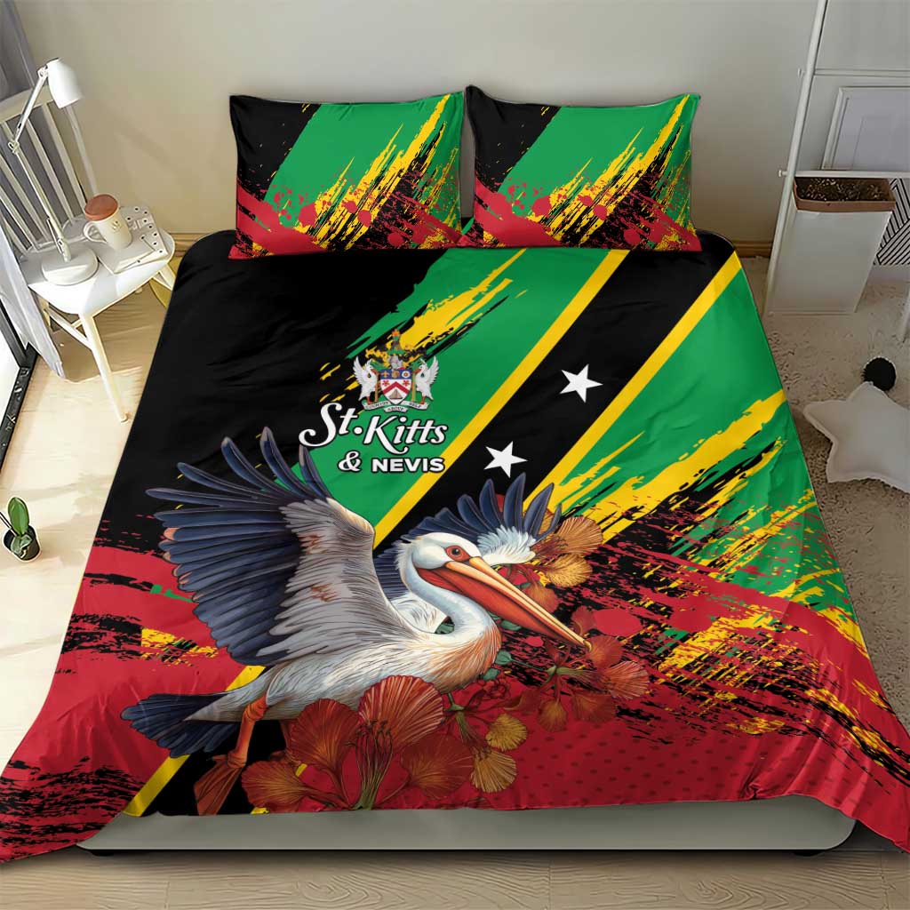 Saint Kitts and Nevis Pelican Bedding Set Royal Poinciana Flowers - Wonder Print Shop