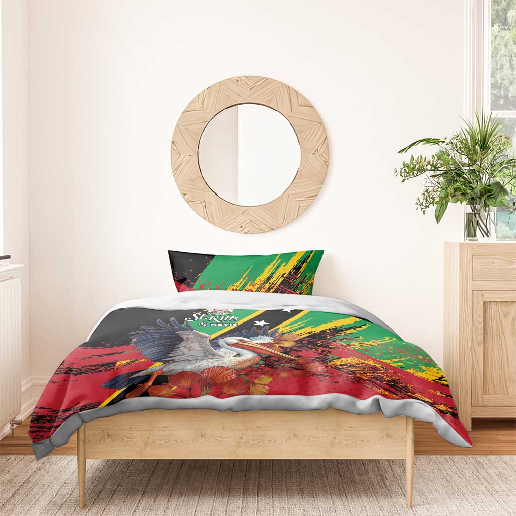 Saint Kitts and Nevis Pelican Bedding Set Royal Poinciana Flowers - Wonder Print Shop