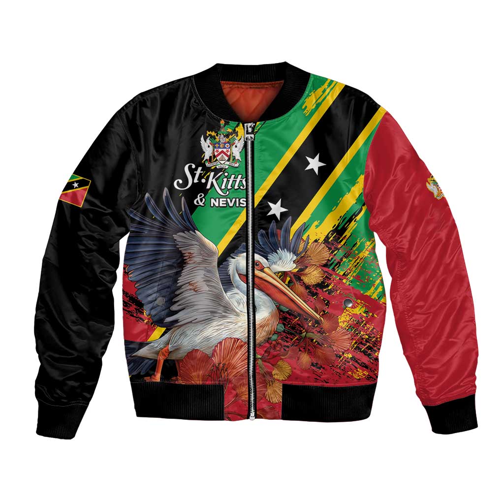 Personalized Saint Kitts and Nevis Pelican Bomber Jacket Royal Poinciana Flowers - Wonder Print Shop