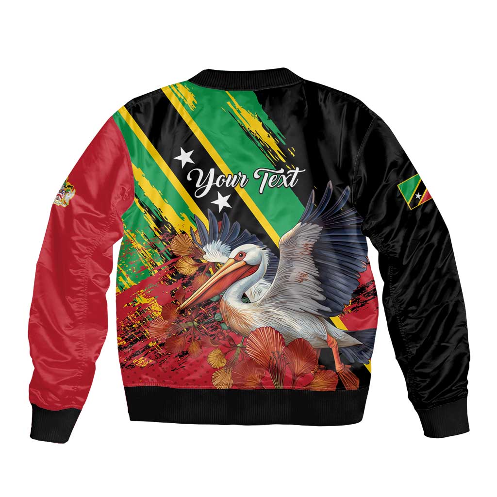 Personalized Saint Kitts and Nevis Pelican Bomber Jacket Royal Poinciana Flowers - Wonder Print Shop