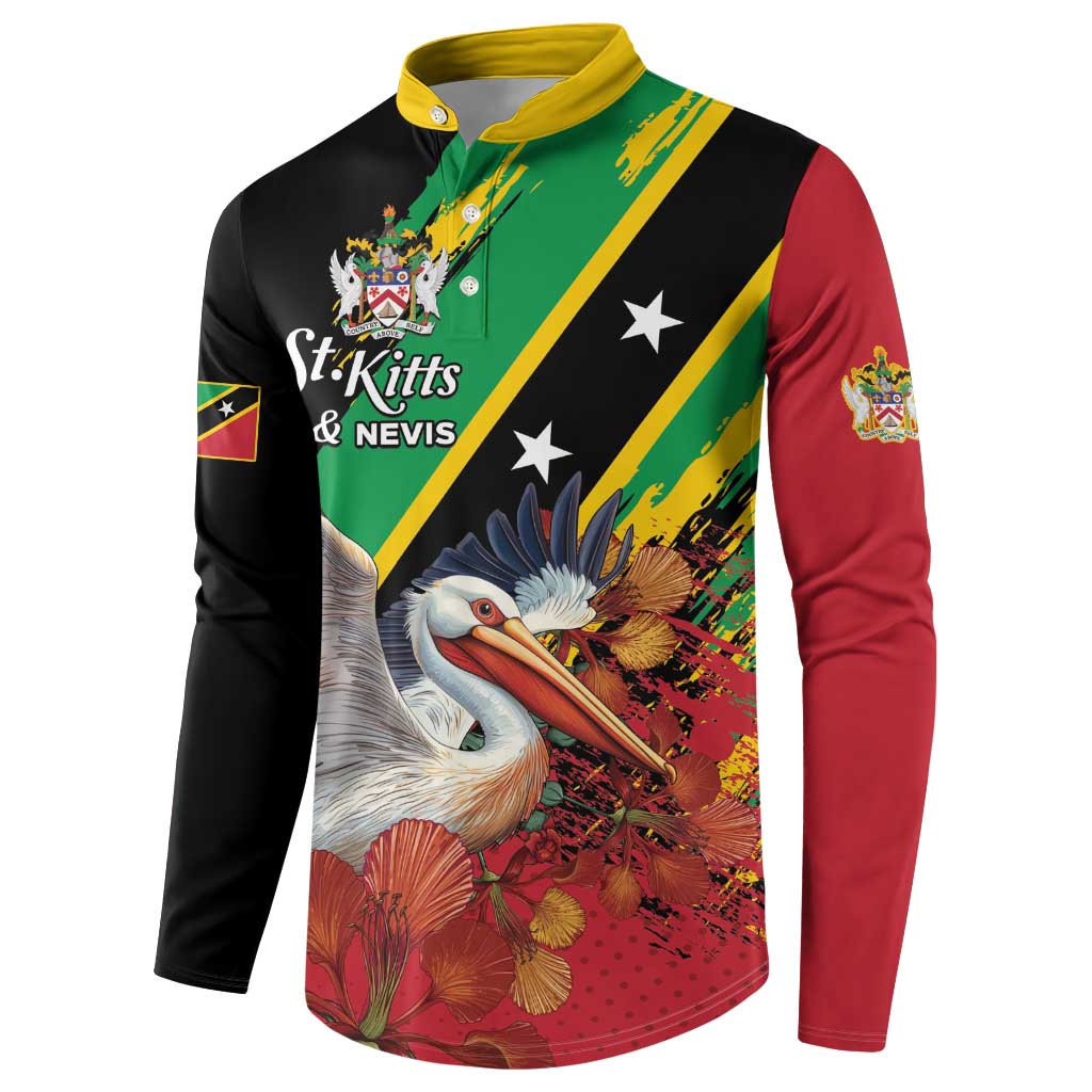 Personalized Saint Kitts and Nevis Pelican Button Sweatshirt Royal Poinciana Flowers - Wonder Print Shop