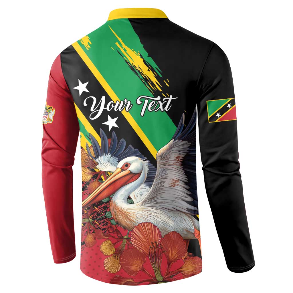 Personalized Saint Kitts and Nevis Pelican Button Sweatshirt Royal Poinciana Flowers - Wonder Print Shop