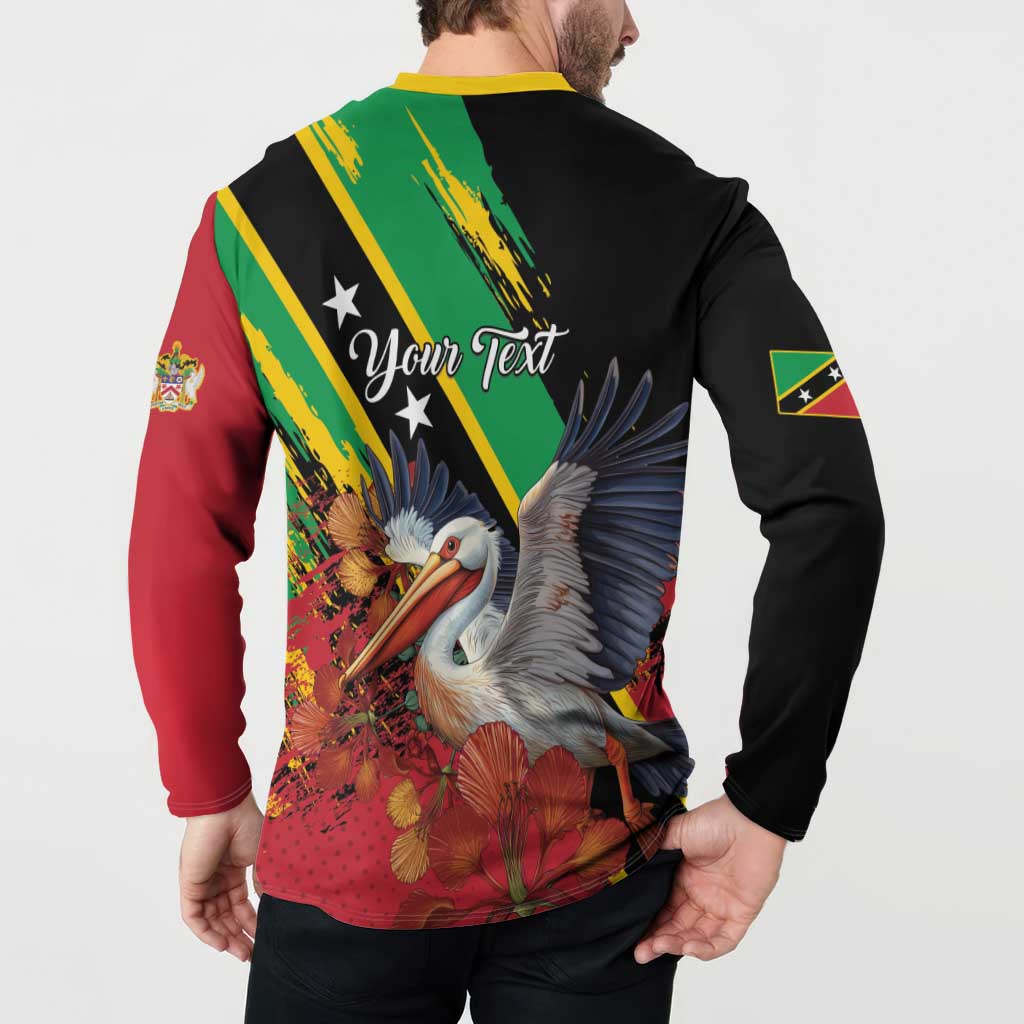 Personalized Saint Kitts and Nevis Pelican Button Sweatshirt Royal Poinciana Flowers - Wonder Print Shop