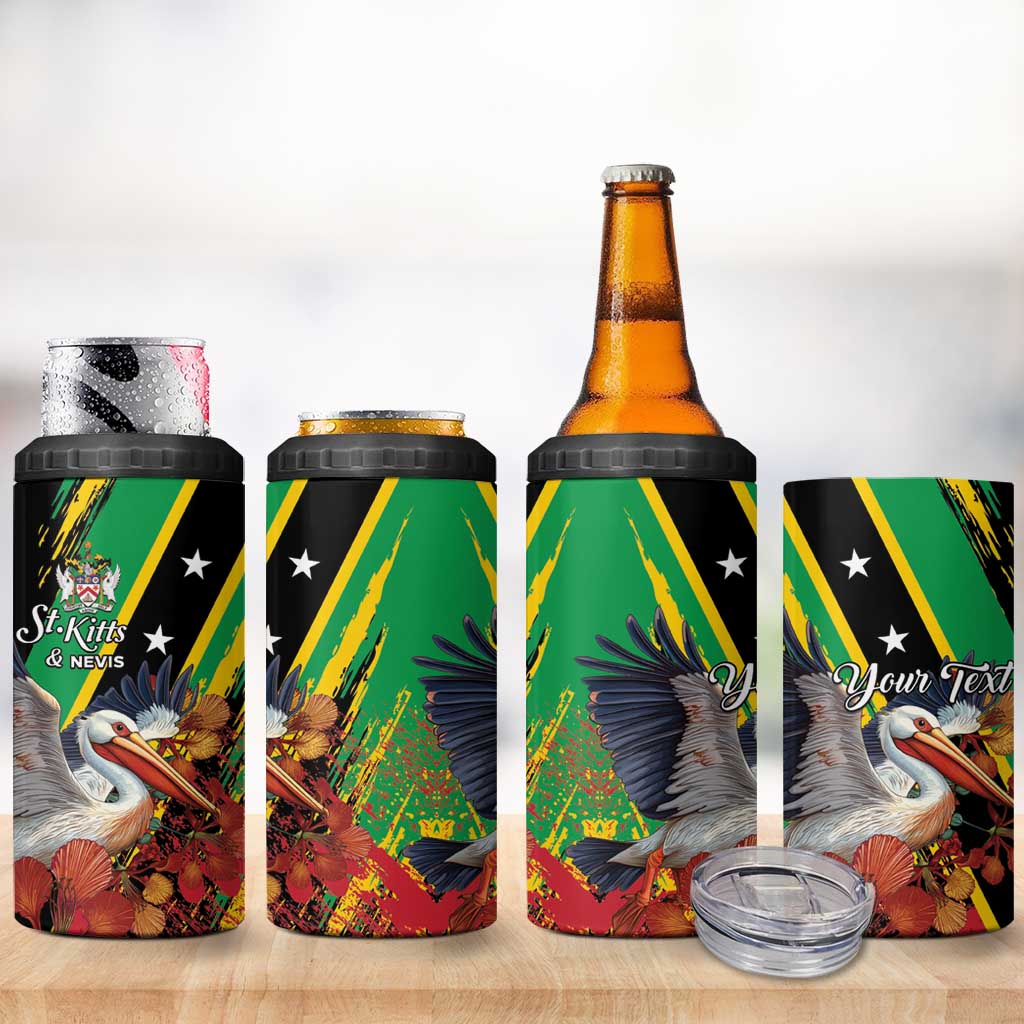 Personalized Saint Kitts and Nevis Pelican 4 in 1 Can Cooler Tumbler Royal Poinciana Flowers - Wonder Print Shop