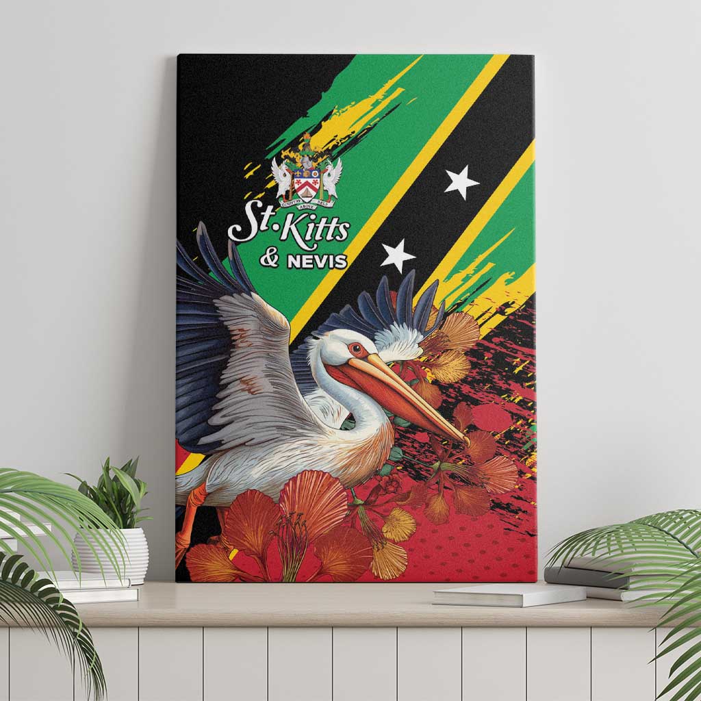 Saint Kitts and Nevis Pelican Canvas Wall Art Royal Poinciana Flowers - Wonder Print Shop