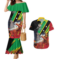 Personalized Saint Kitts and Nevis Pelican Couples Matching Mermaid Dress and Hawaiian Shirt Royal Poinciana Flowers - Wonder Print Shop