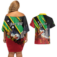 Personalized Saint Kitts and Nevis Pelican Couples Matching Off Shoulder Short Dress and Hawaiian Shirt Royal Poinciana Flowers - Wonder Print Shop
