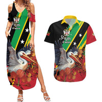 Personalized Saint Kitts and Nevis Pelican Couples Matching Summer Maxi Dress and Hawaiian Shirt Royal Poinciana Flowers - Wonder Print Shop