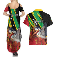Personalized Saint Kitts and Nevis Pelican Couples Matching Summer Maxi Dress and Hawaiian Shirt Royal Poinciana Flowers - Wonder Print Shop
