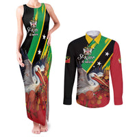 Personalized Saint Kitts and Nevis Pelican Couples Matching Tank Maxi Dress and Long Sleeve Button Shirt Royal Poinciana Flowers - Wonder Print Shop