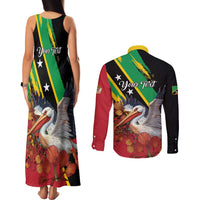 Personalized Saint Kitts and Nevis Pelican Couples Matching Tank Maxi Dress and Long Sleeve Button Shirt Royal Poinciana Flowers - Wonder Print Shop