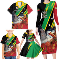 Personalized Saint Kitts and Nevis Pelican Family Matching Long Sleeve Bodycon Dress and Hawaiian Shirt Royal Poinciana Flowers - Wonder Print Shop