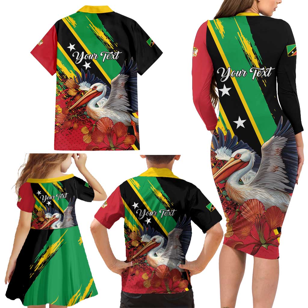 Personalized Saint Kitts and Nevis Pelican Family Matching Long Sleeve Bodycon Dress and Hawaiian Shirt Royal Poinciana Flowers - Wonder Print Shop