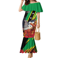 Personalized Saint Kitts and Nevis Pelican Family Matching Mermaid Dress and Hawaiian Shirt Royal Poinciana Flowers - Wonder Print Shop