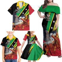 Personalized Saint Kitts and Nevis Pelican Family Matching Off Shoulder Maxi Dress and Hawaiian Shirt Royal Poinciana Flowers - Wonder Print Shop