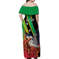 Personalized Saint Kitts and Nevis Pelican Family Matching Off Shoulder Maxi Dress and Hawaiian Shirt Royal Poinciana Flowers - Wonder Print Shop