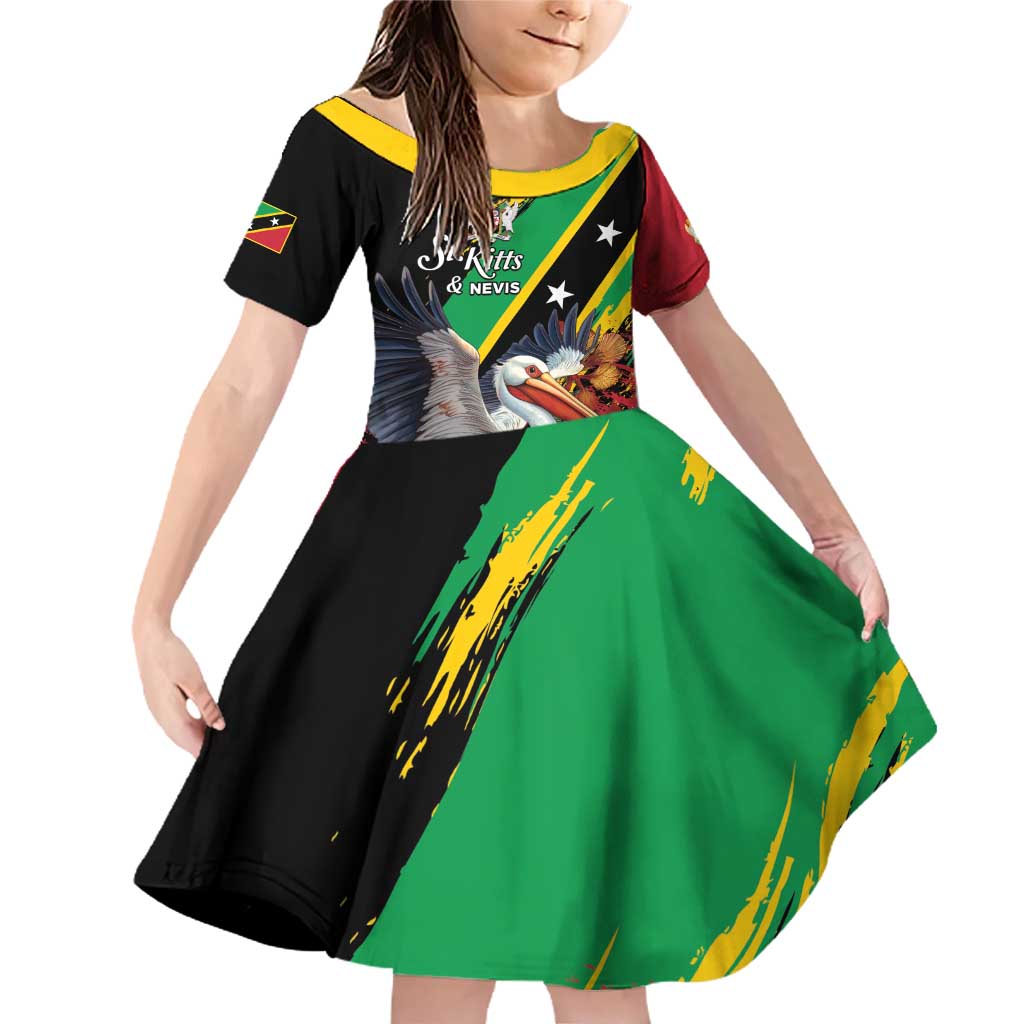 Personalized Saint Kitts and Nevis Pelican Family Matching Off Shoulder Short Dress and Hawaiian Shirt Royal Poinciana Flowers - Wonder Print Shop