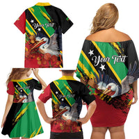 Personalized Saint Kitts and Nevis Pelican Family Matching Off Shoulder Short Dress and Hawaiian Shirt Royal Poinciana Flowers - Wonder Print Shop