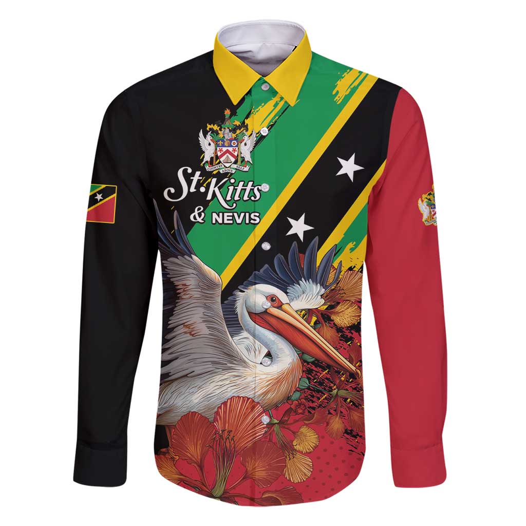 Personalized Saint Kitts and Nevis Pelican Family Matching Off Shoulder Short Dress and Hawaiian Shirt Royal Poinciana Flowers - Wonder Print Shop