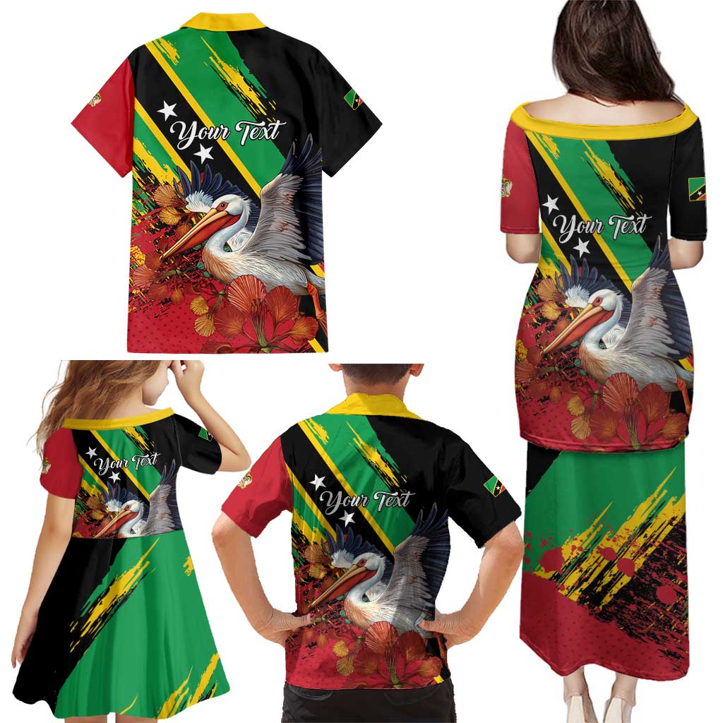 Personalized Saint Kitts and Nevis Pelican Family Matching Puletasi and Hawaiian Shirt Royal Poinciana Flowers - Wonder Print Shop