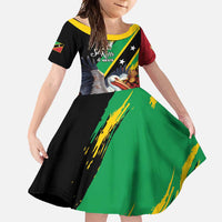 Personalized Saint Kitts and Nevis Pelican Family Matching Short Sleeve Bodycon Dress and Hawaiian Shirt Royal Poinciana Flowers - Wonder Print Shop