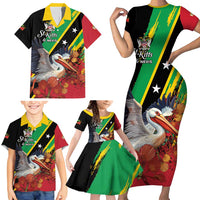 Personalized Saint Kitts and Nevis Pelican Family Matching Short Sleeve Bodycon Dress and Hawaiian Shirt Royal Poinciana Flowers - Wonder Print Shop