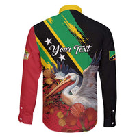 Personalized Saint Kitts and Nevis Pelican Family Matching Short Sleeve Bodycon Dress and Hawaiian Shirt Royal Poinciana Flowers - Wonder Print Shop