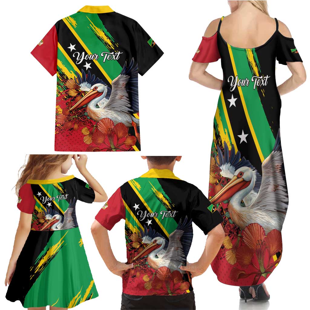 Personalized Saint Kitts and Nevis Pelican Family Matching Summer Maxi Dress and Hawaiian Shirt Royal Poinciana Flowers - Wonder Print Shop