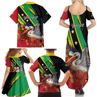 Personalized Saint Kitts and Nevis Pelican Family Matching Summer Maxi Dress and Hawaiian Shirt Royal Poinciana Flowers - Wonder Print Shop