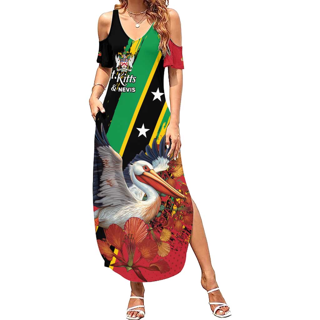 Personalized Saint Kitts and Nevis Pelican Family Matching Summer Maxi Dress and Hawaiian Shirt Royal Poinciana Flowers - Wonder Print Shop